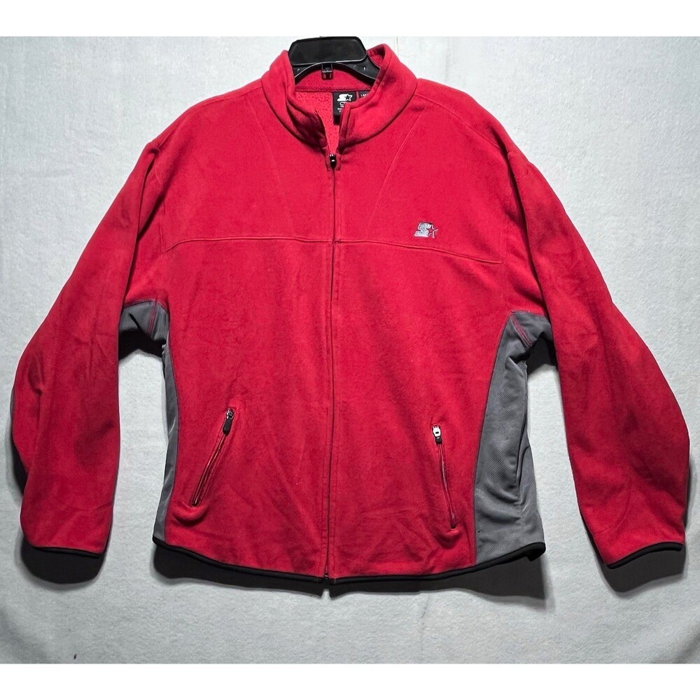 Starter Men’s L Red Gray Full-Zip Fleece Track Jacket Zipped Pockets 42-44